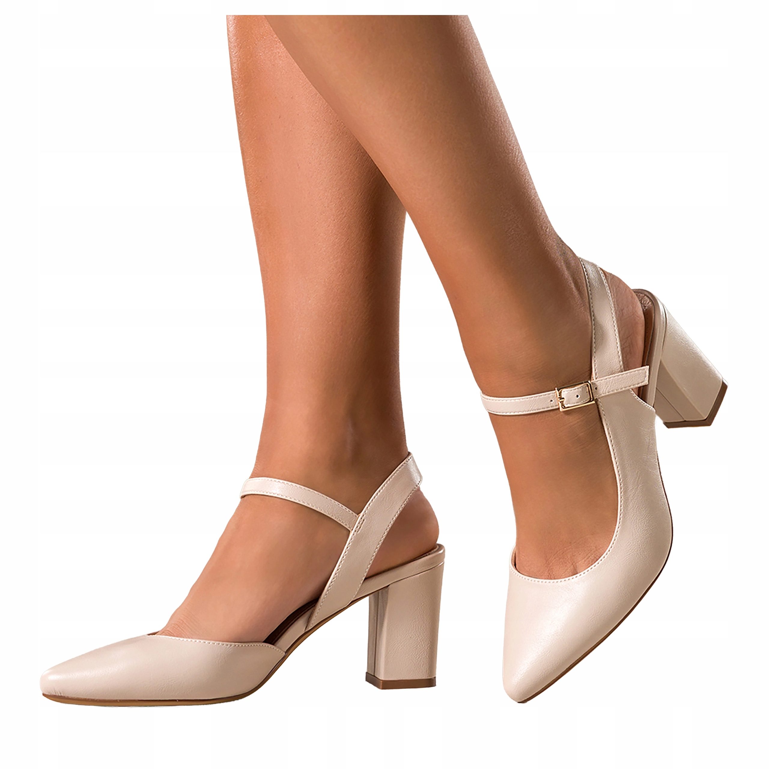 Lodičky Béžové Dámské Na Podpatku Odhalená pata Kožená Vložka Modne vel 38