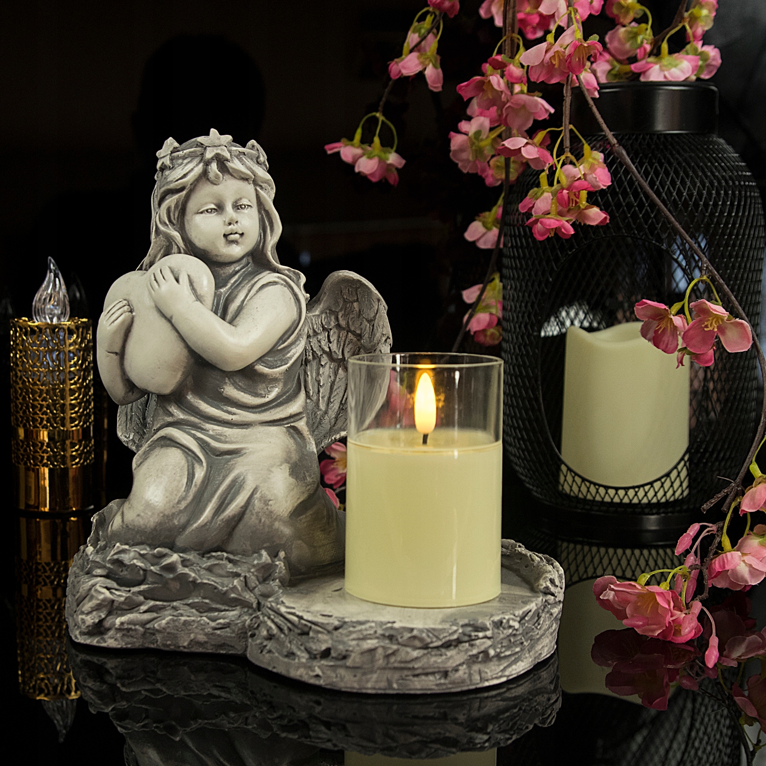 ZNICZ GIPSOWA FIGURKA NAGROBNA LAMPA LED 3XAAA Marka Decortrend