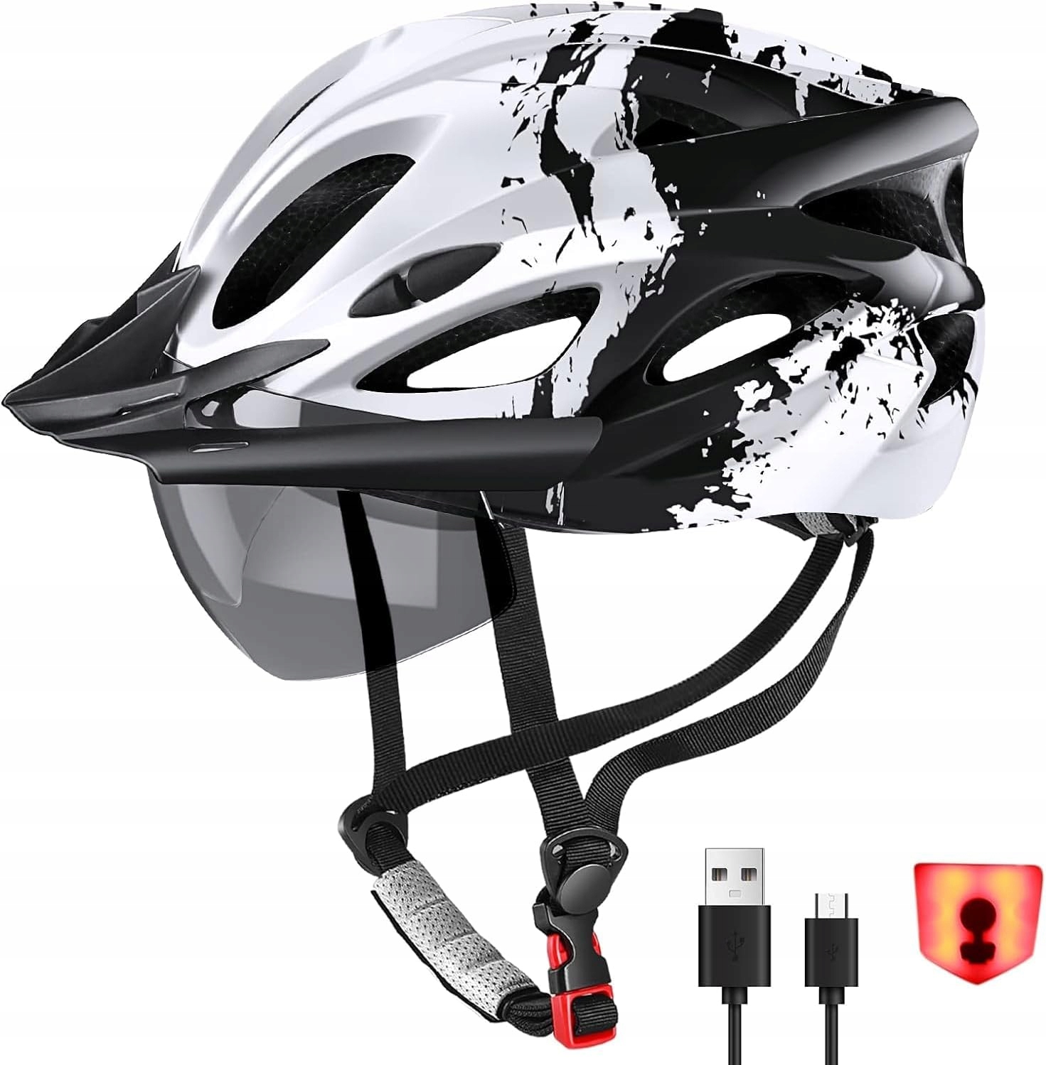 Kask rowerowy biały L Regulacja Rozmiaru Daszek Ochronny 57-62cm
