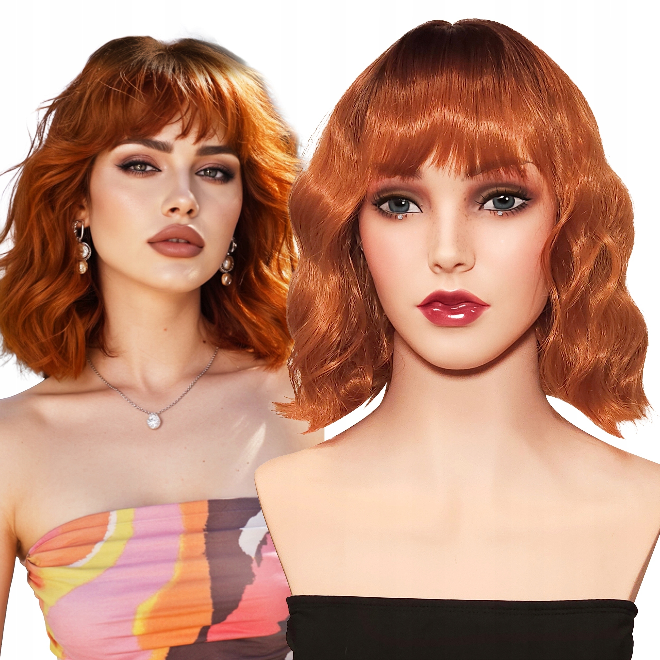 Syntetická paruka na vlasy Bob Vlny Rudy s odrostem Krátká 30 cm #793-R4/1439