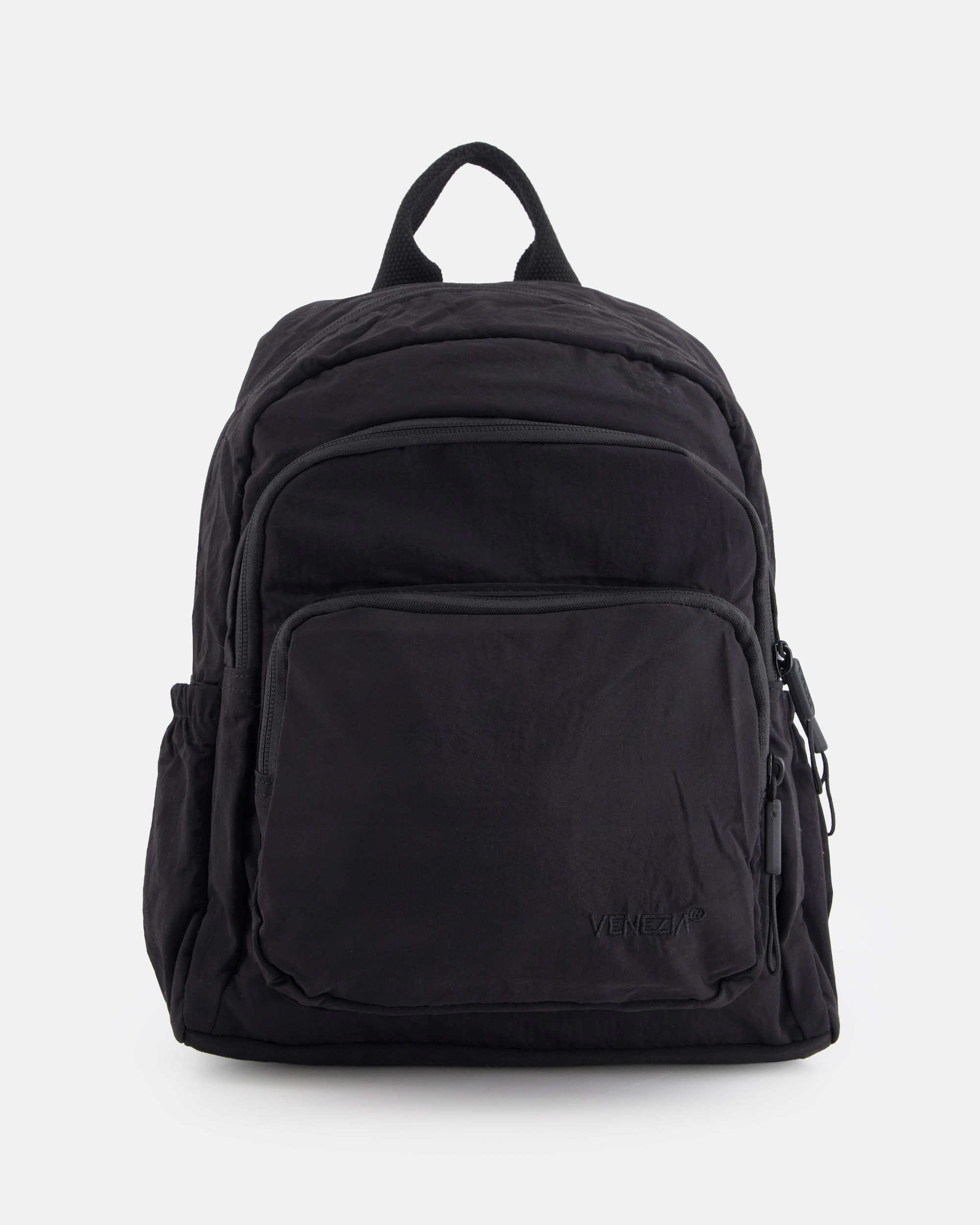 Funkcjonalny plecak damski Venezia czarny z materiału z kieszeniami