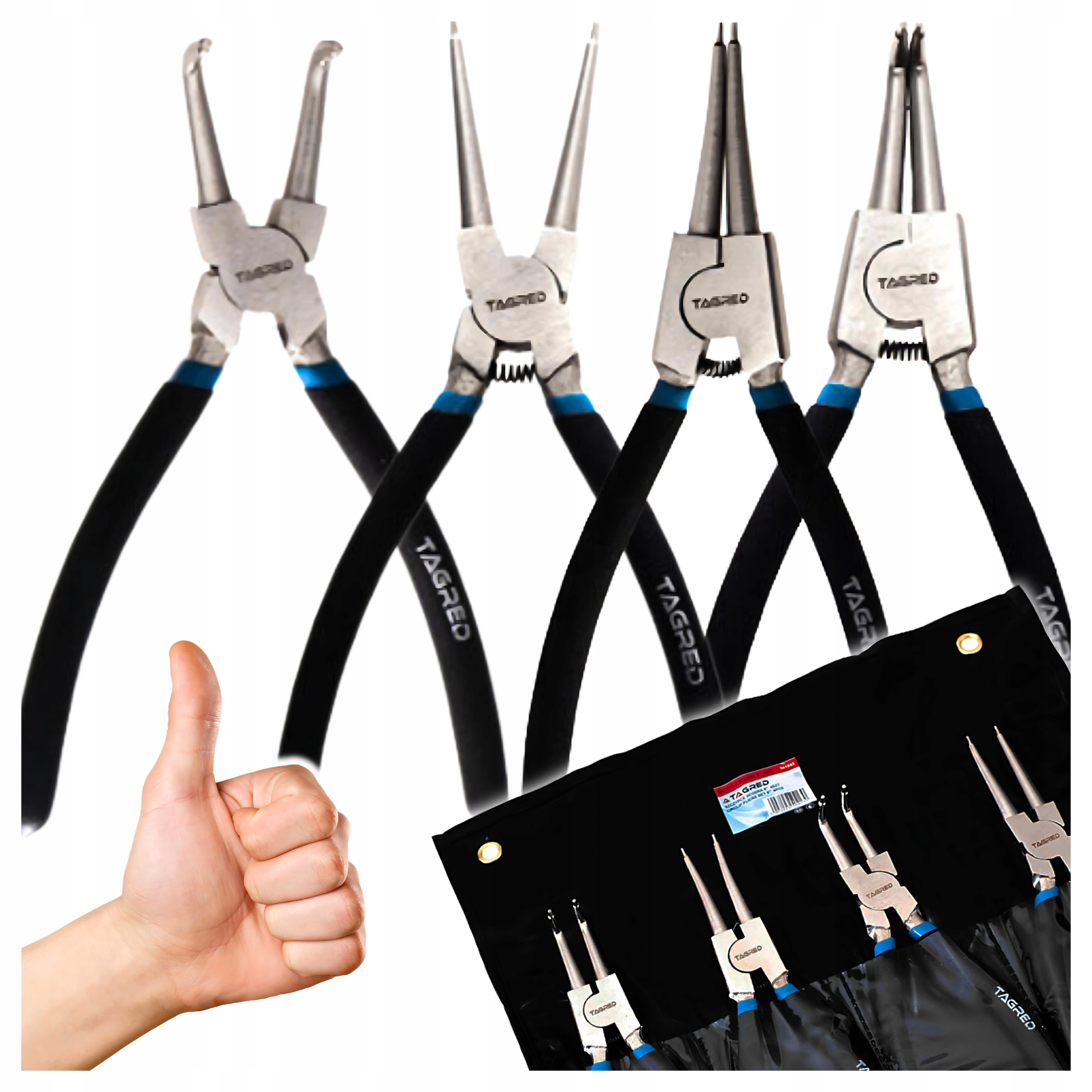 Szczypce Segera Solidne Mocne do Pierścieni Segera 8" Zacisków Zestaw 4-el