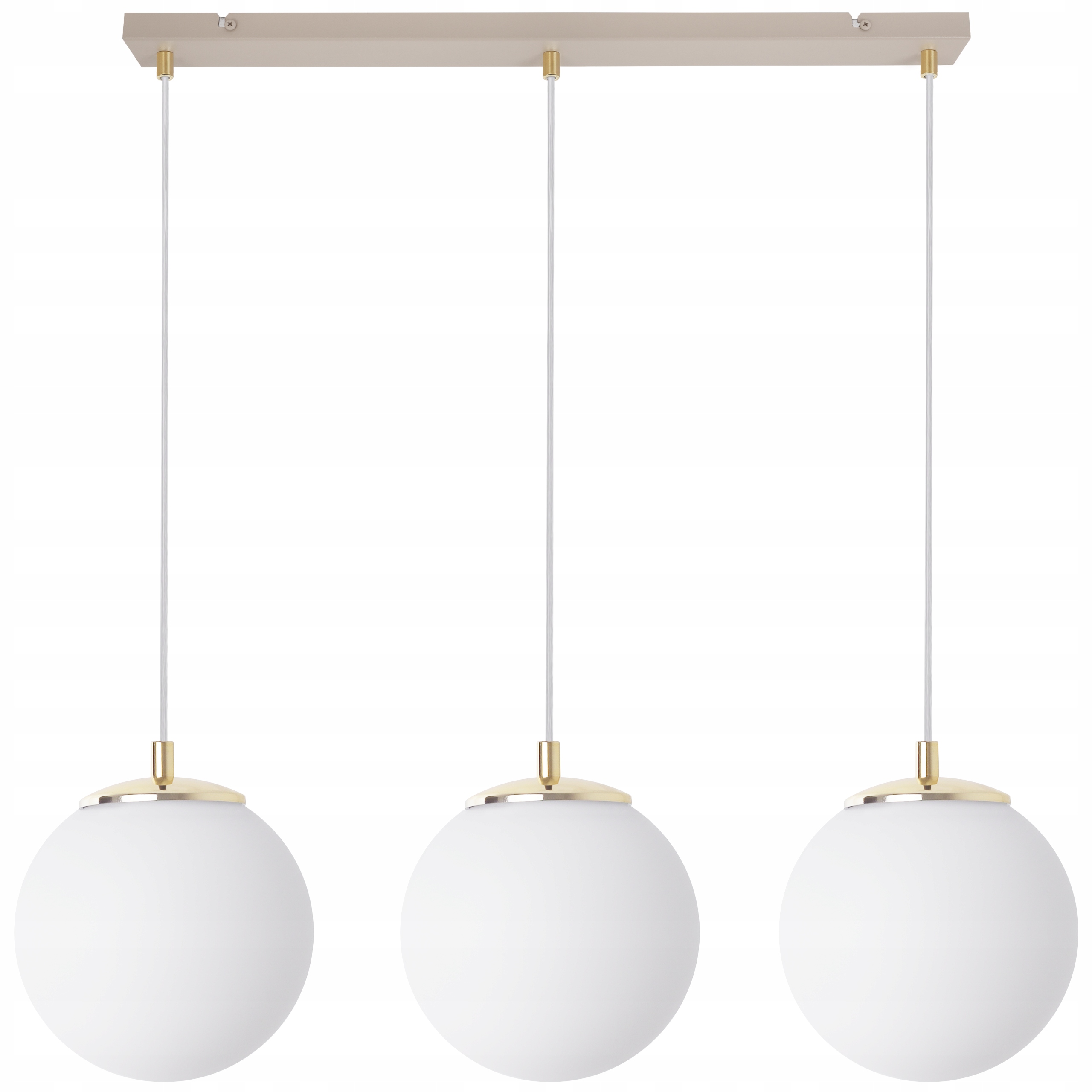 Závesná Stropná Lampa Trojitý Luster Béžovo-zlatá Biele Gule Nad Stôl