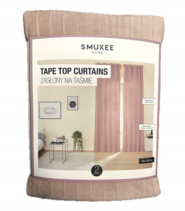 Závěsy na pásku Smukee 135 x 250 cm Růžový pruhovaný vzor