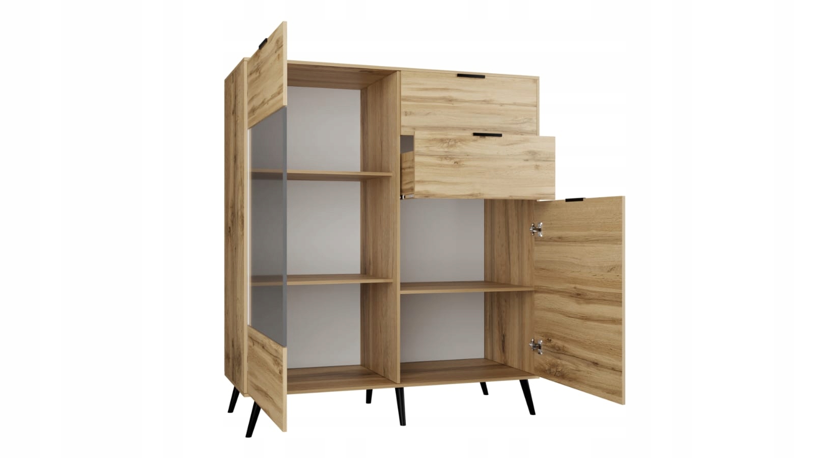 Komoda Lozanne z 2 Szufladami i Witryną - Dąb Wotan Marka LuxeLiving