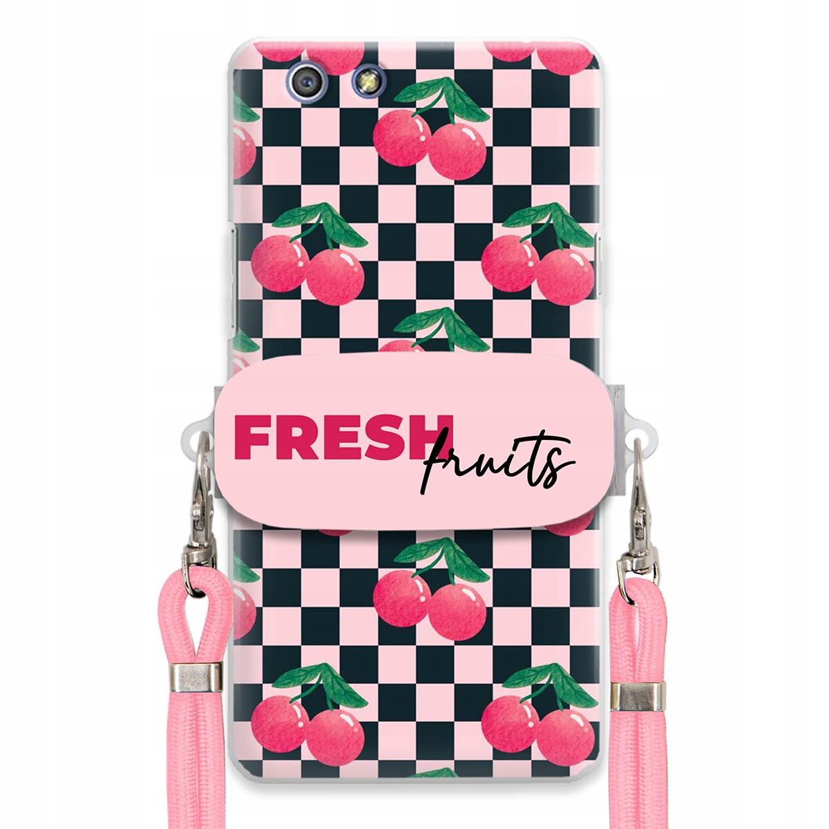 Puzdro pre Oppo A51 Ružové vodítko funkčný držiak Fresh Fruits Šachovnica