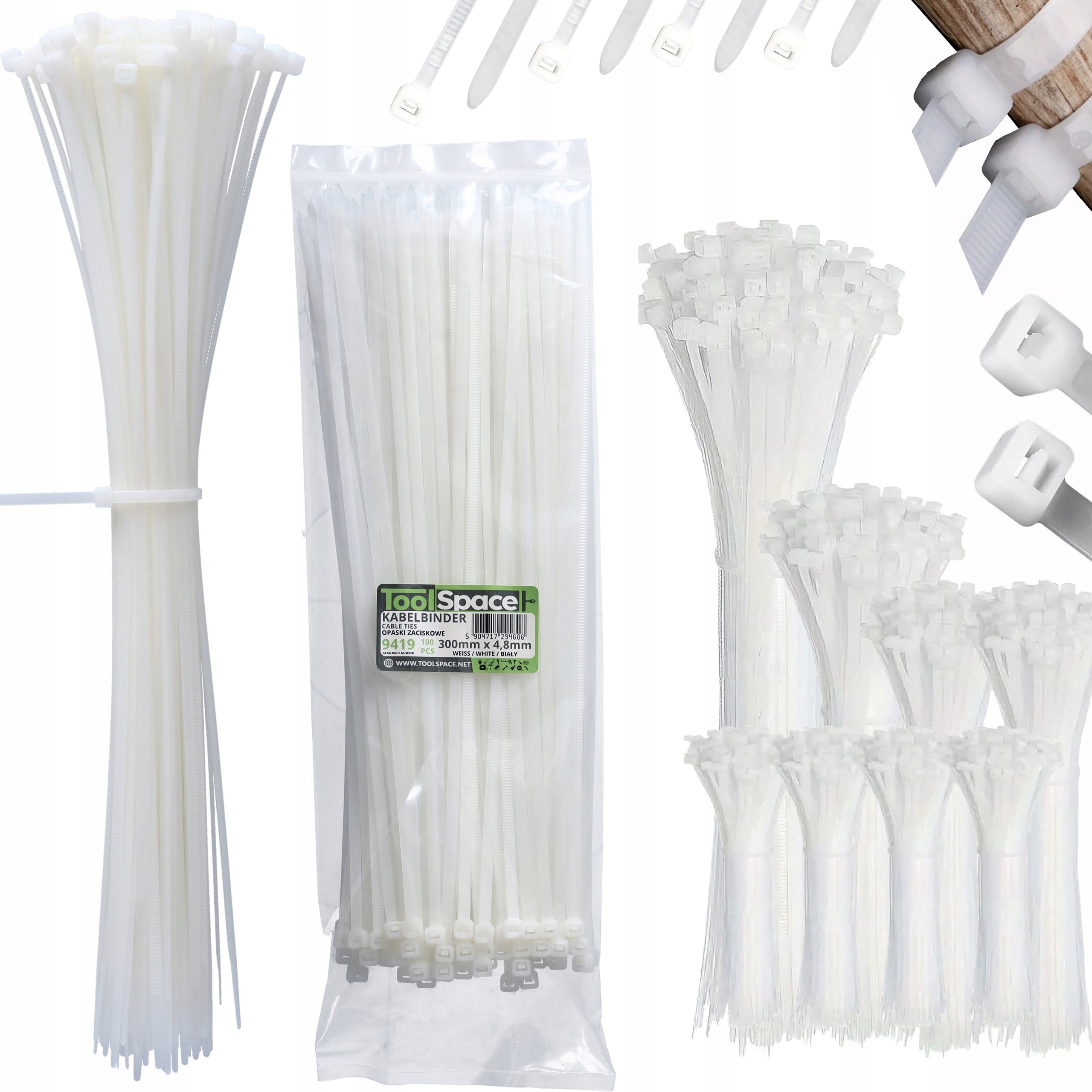 Opaski Zaciskowe Kablowe 300x4,8mm Białe Mocne Samochodowe Trytki