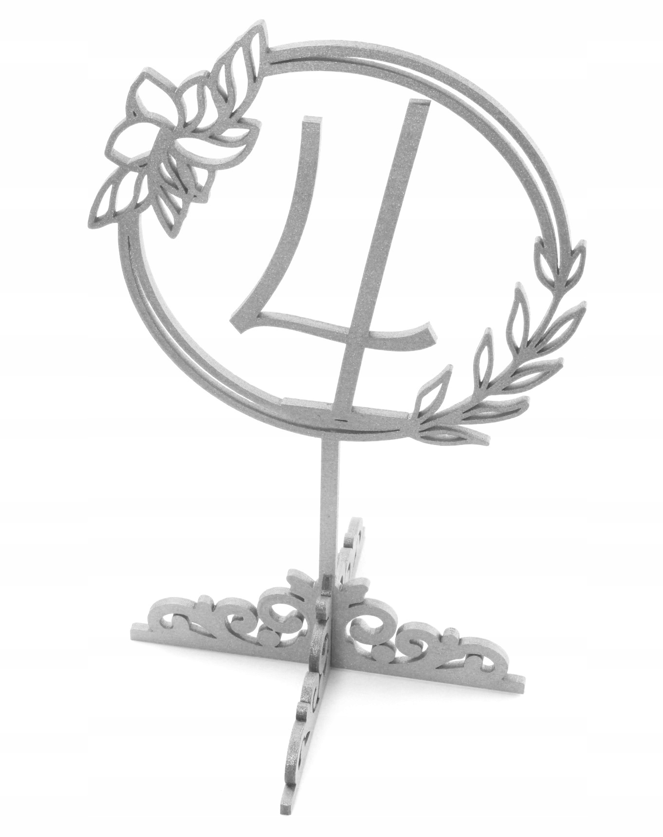 

Numer Na Stół Drewniana Cyfra 4 Wesele Srebrna