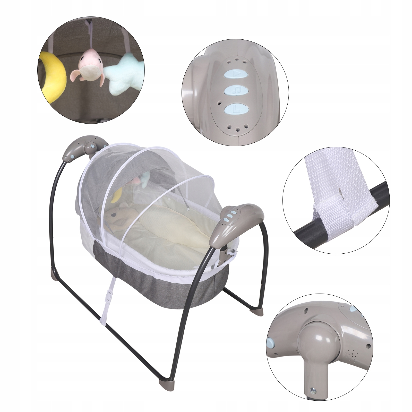 ŁÓŻECZKO KOŁYSKA KOLOR SZARY + MOSKITIERA Kolekcja Kołyski