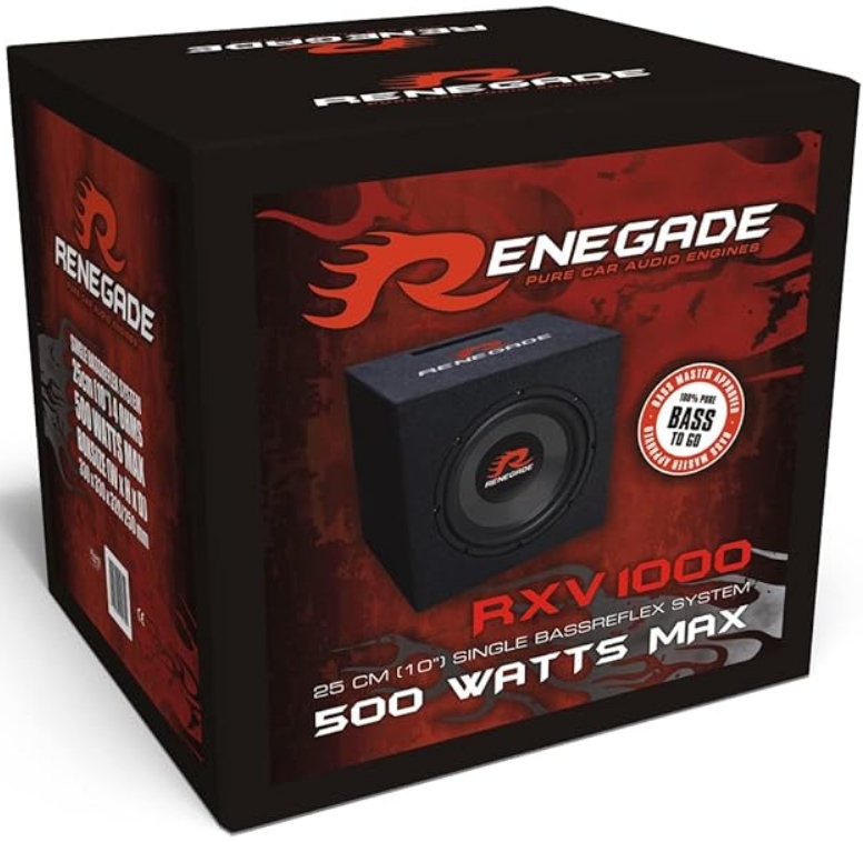Skrzynia Basowa Renegade RXV1000 25cm Subwoofer Samochodowy Bass-reflex