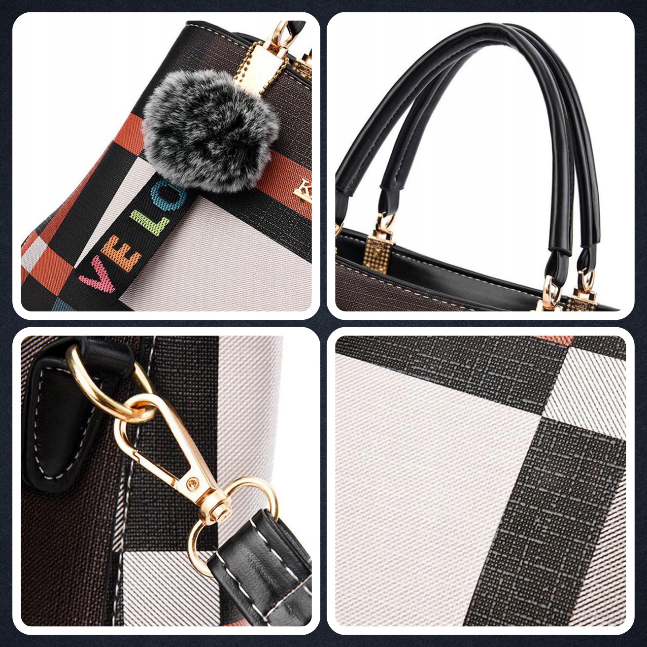 TOREBKA DAMSKA LISTONOSZKA DLA KOBIET W KRATKĘ DO PRACY WYJŚCIOWA ELEGANCKA Model ELEGANCKA STYLOWA KRATKA MODERN