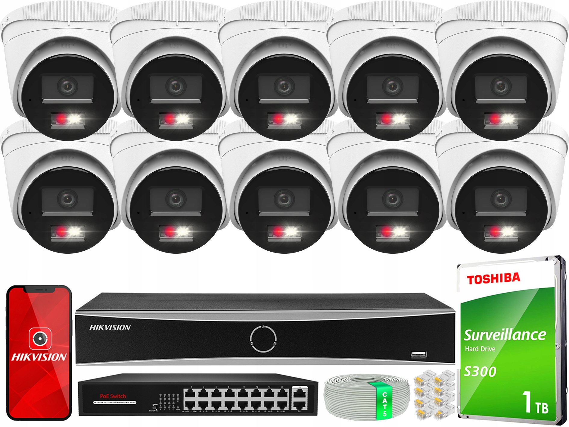 Sada pro monitorování 10x IPCAM-T4-30DL 4MP Ir 30m HiLook od společnosti Hikvision