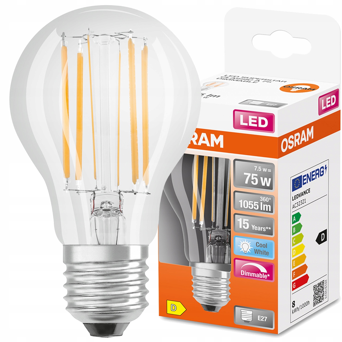 

Żarówka Led E27 7,5W 75W 4000K Ściemnialna Osram