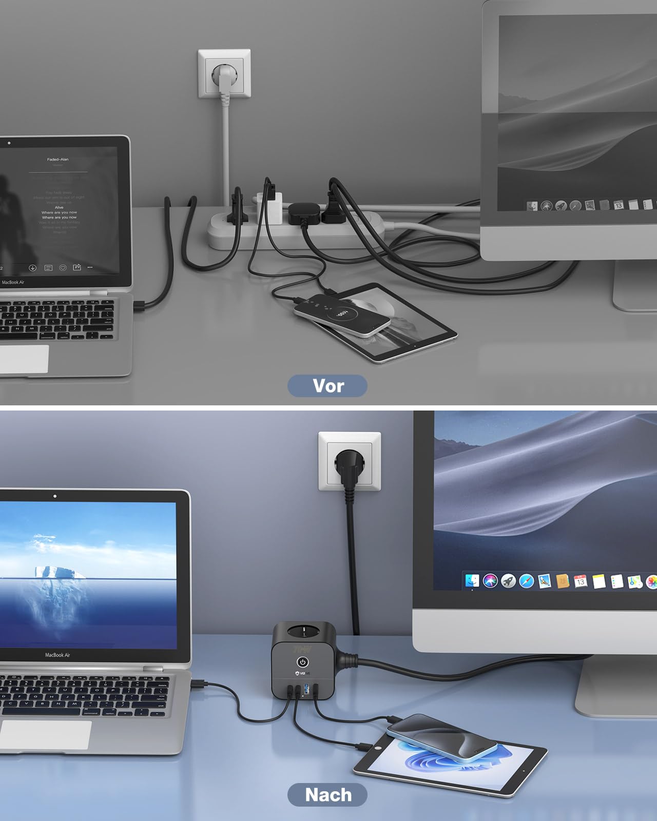 VEFVE Ładowarka USB-C 70W Listwa Zasilająca 7w1 3m Szybkie Ładowanie — miniatura 5