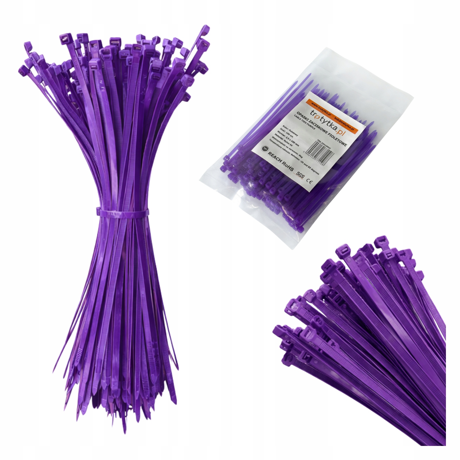 Opaski zaciskowe kablowe trytytki trytki Uv 2,5 x 100 mm, fioletowy 100 szt