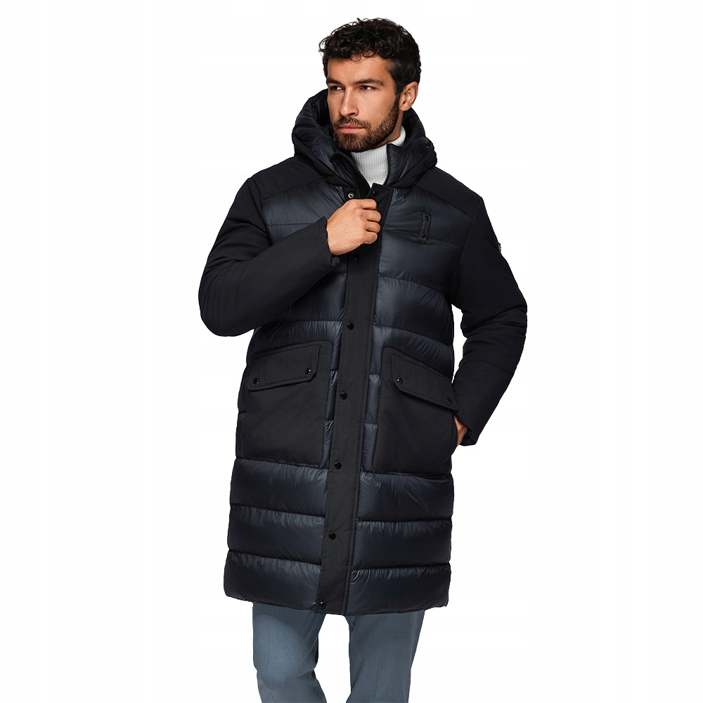 Dlouhá pánská prošívaná bunda s velkými kapsami černá V1 OM-JALJ-0308 S