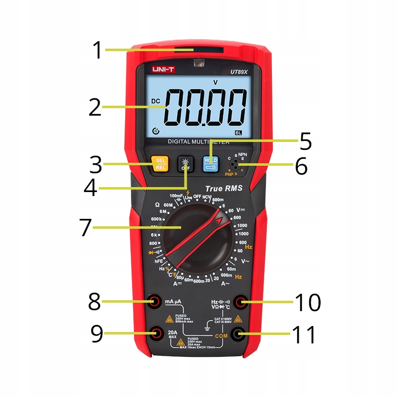 UNI-T UT89X MIERNIK MULTIMETR CYFROWY TRUE RMS TEMPERATURY WYŚWIETLACZ LCD Typ ręczny