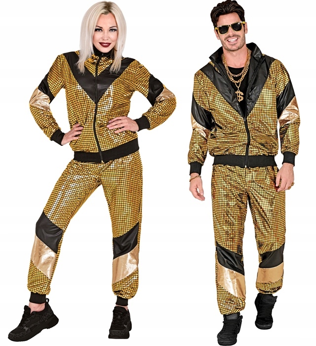Kostým Teplákovka Metalický Zlatý Karneval Disco 80. léta Unisex kostým XXL