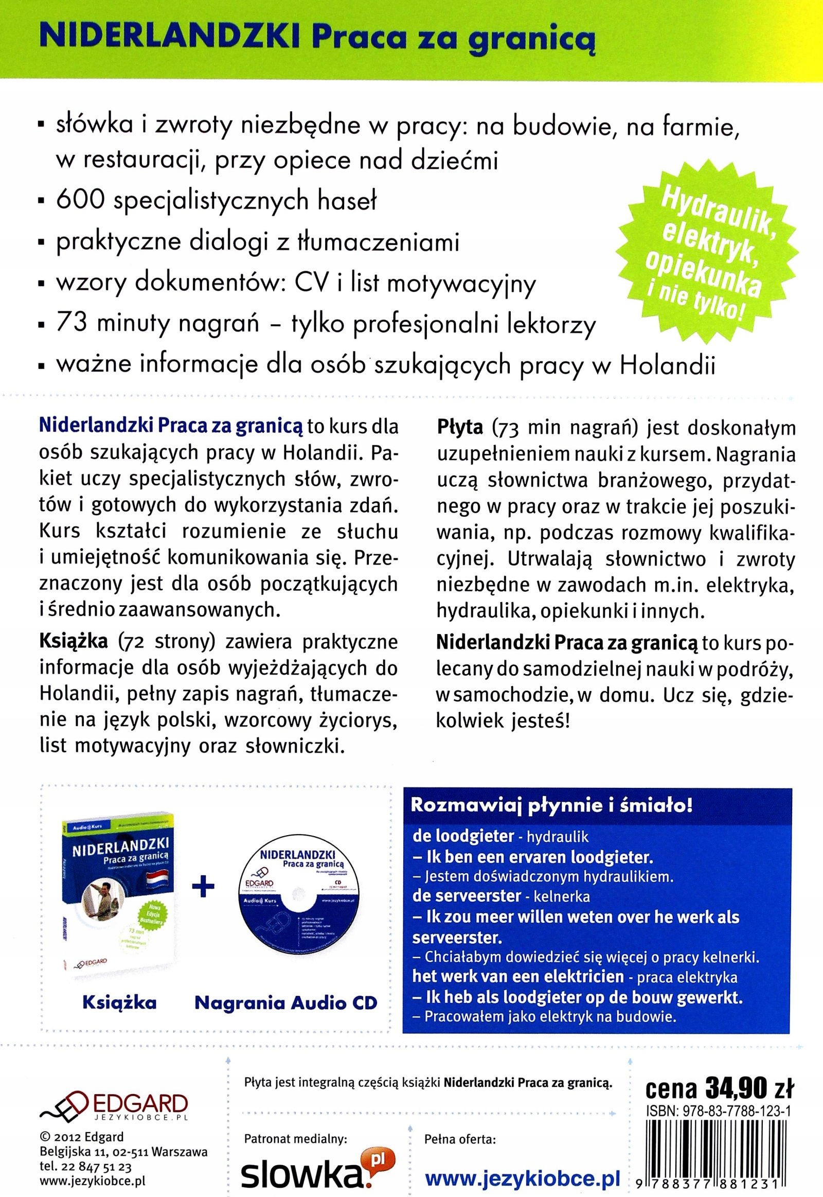 NIDERLANDZKI- PRACA ZA GRANICĄ (KSIĄŻKA+ AUDIO CD) [KSĄŻKA] Stan opakowania oryginalne