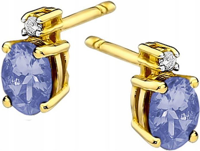Zlaté náušnice 585 s tanzanitem a ženskými diamanty v elegantním provedení 14kt