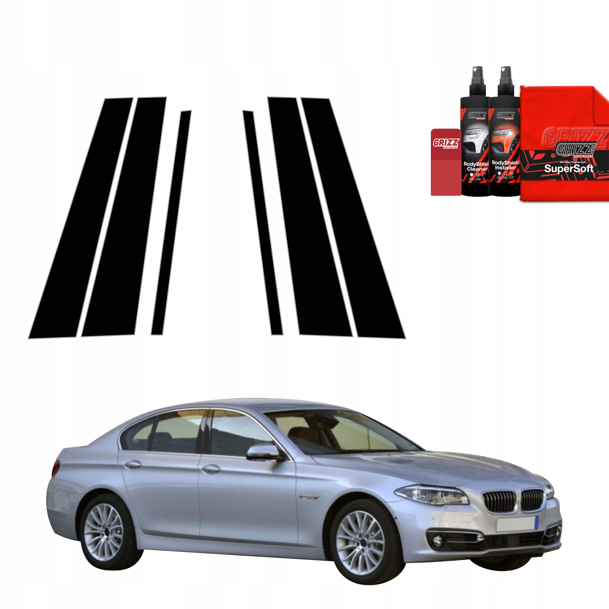 6v1 Černá fólie na sloupky pro Bmw 5 F10 Sedan LCI (2012-2017)