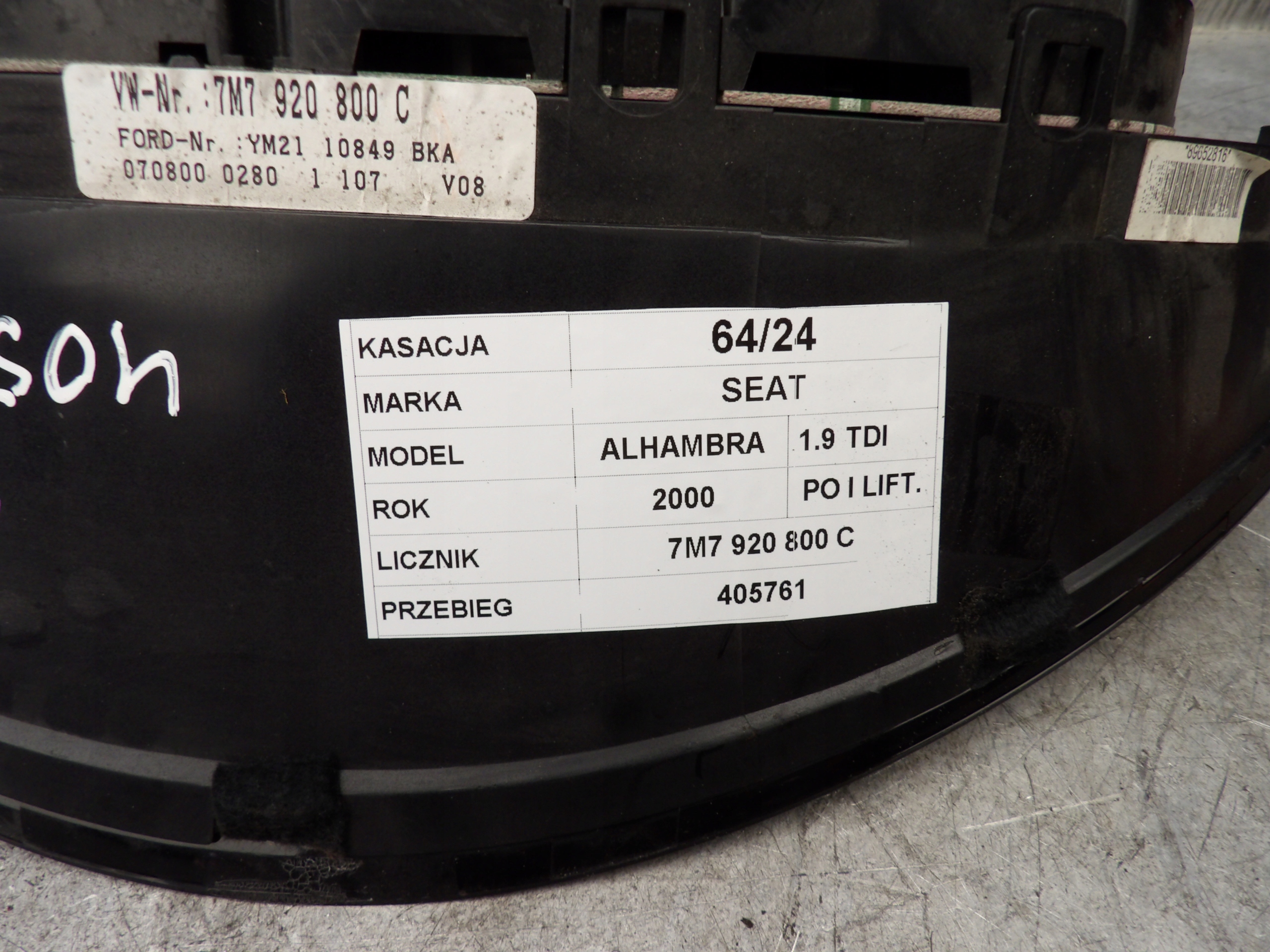 Seat Alhambra dials, liczniki 7M7920800C YM2110849BKA