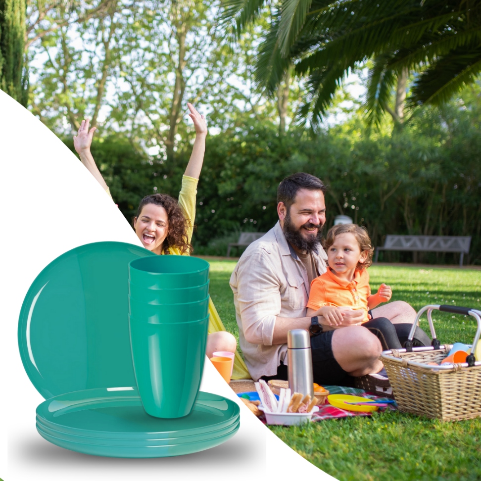 4x TALERZE PLASTIKOWE WIELORAZOWE turystyczne dla dzieci obiadowe ZIELONY Stan opakowania oryginalne