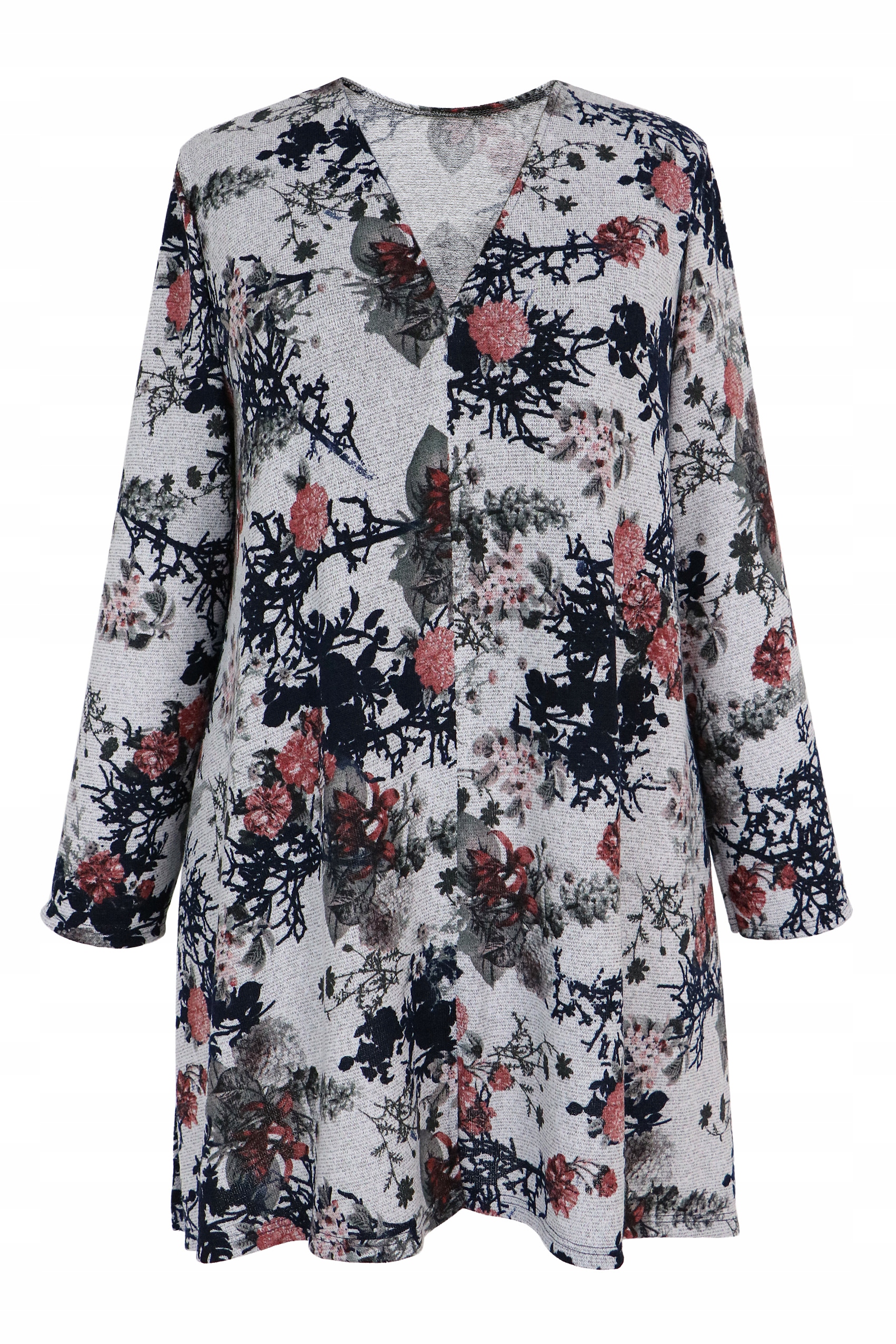 

Tunika ciepła szara w kwiatowy wzór 4XL 58 60