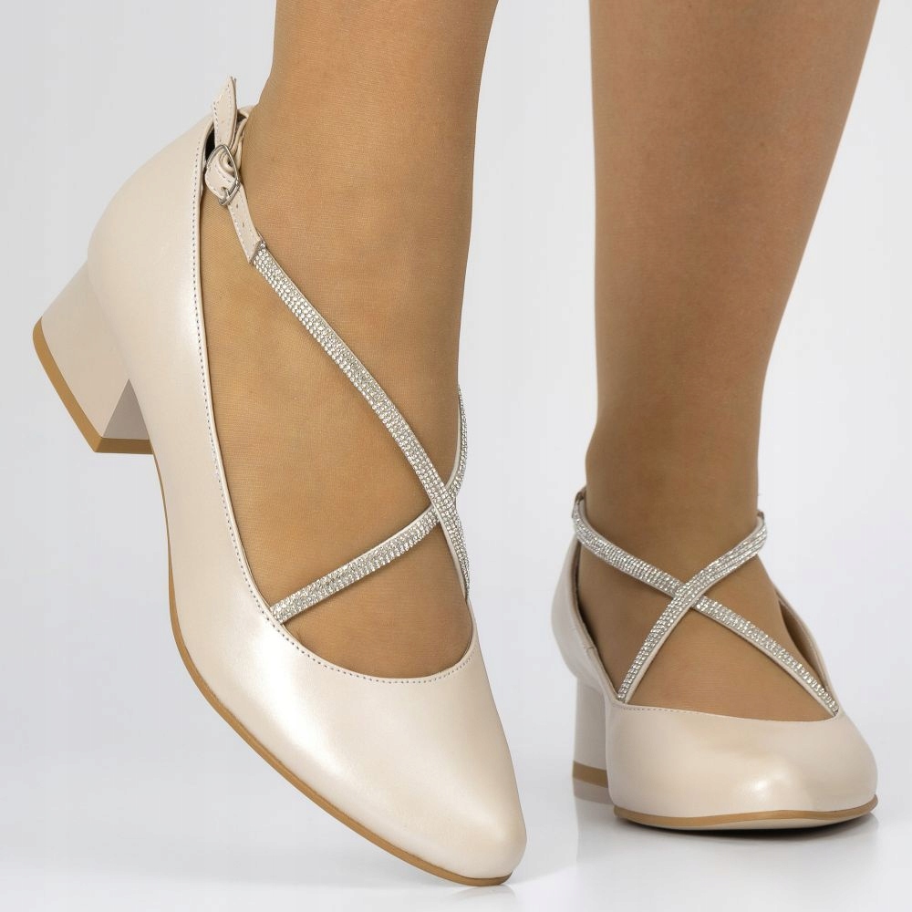 Béžové Perleťové Kožené Lodičky Svatební Retro Sponky Zirkony Butdam 36