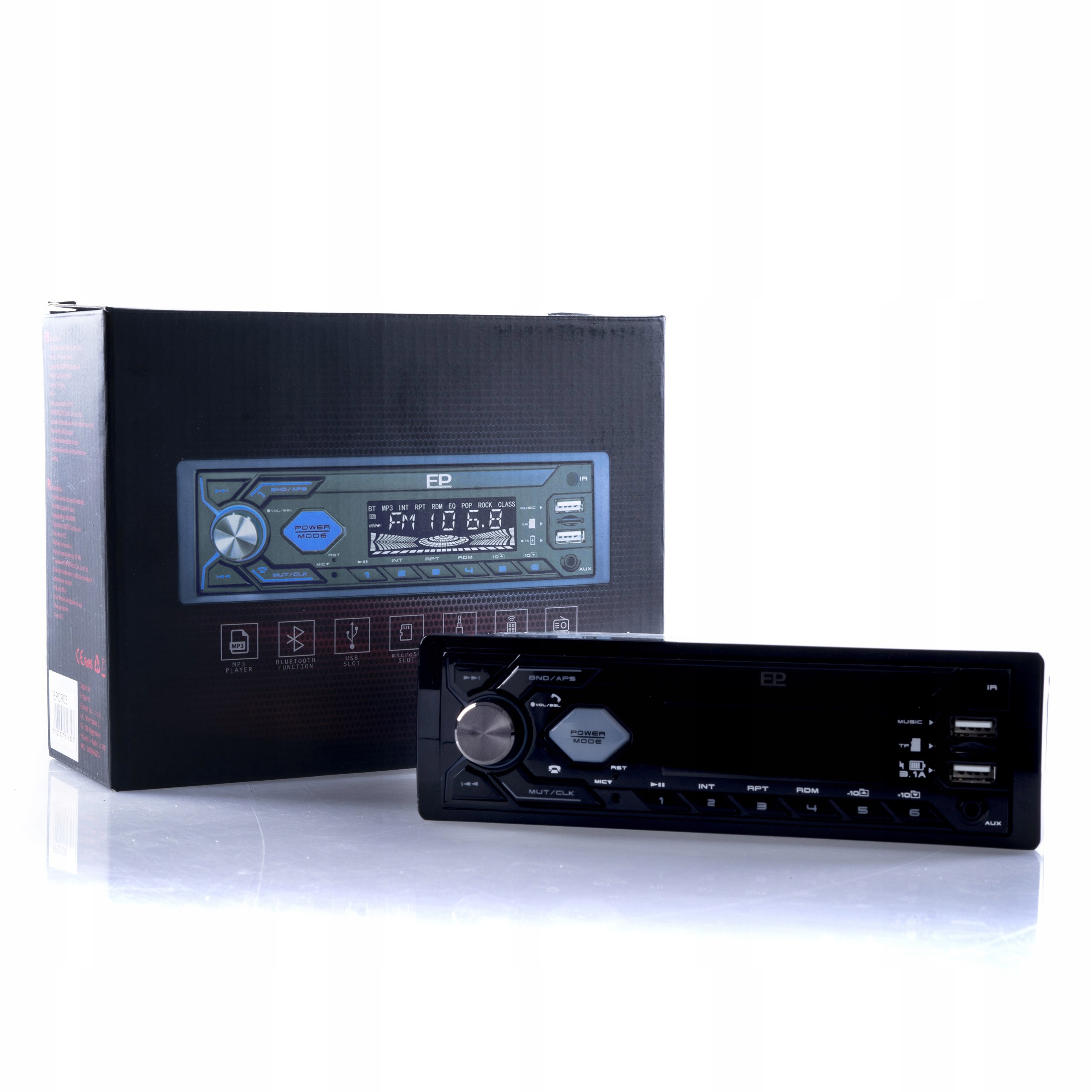 Radio samochodowe 1DIN Bluetooth Usb Aux microSD EPCR05B czarne