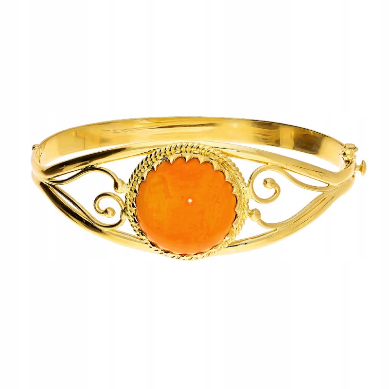 Pevný náramek Bangle s korálem žluté zlato ryzosti 585 25,71g elegantní