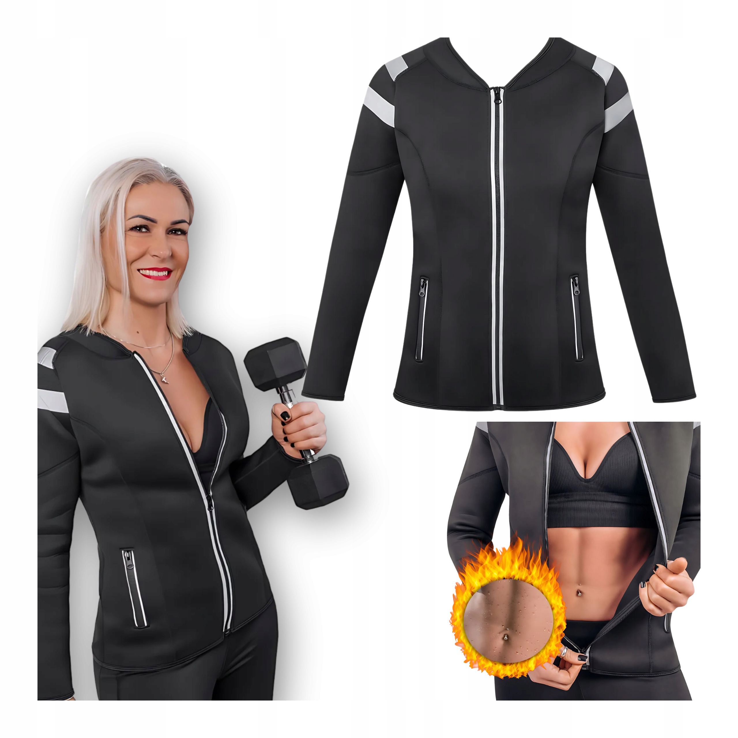 Koszulka treningowa Damska XL XXL Sportowa Wyszczuplająca Neopren Rękaw