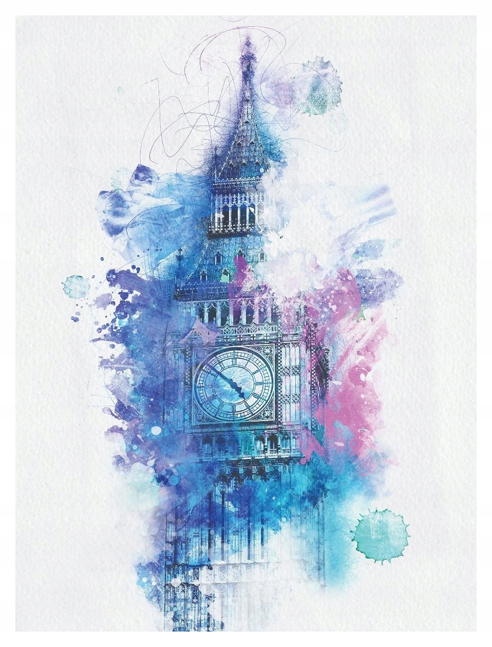 Vliesová fototapeta Big Ben Londýn Akvarel Elegantní styl 206x275 lepidlo