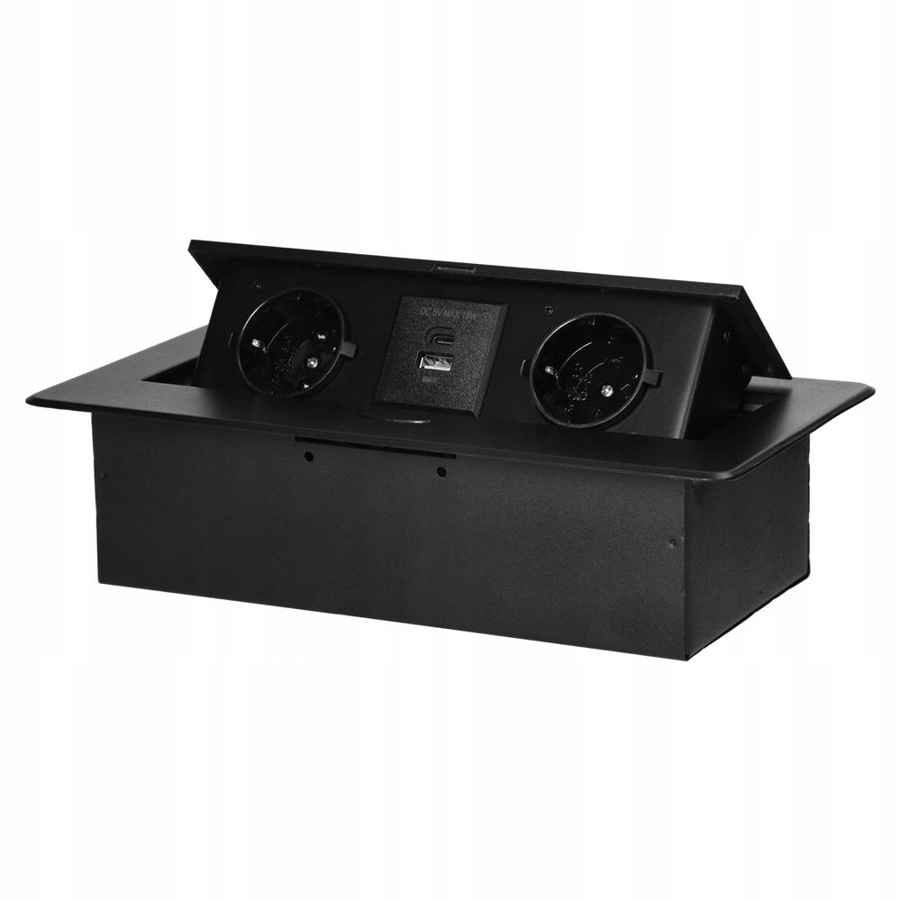 Zásuvka zapuštěná do pracovní desky s Usb nabíječkou, 2x2P+Z (Schuko), 2x Usb, černá