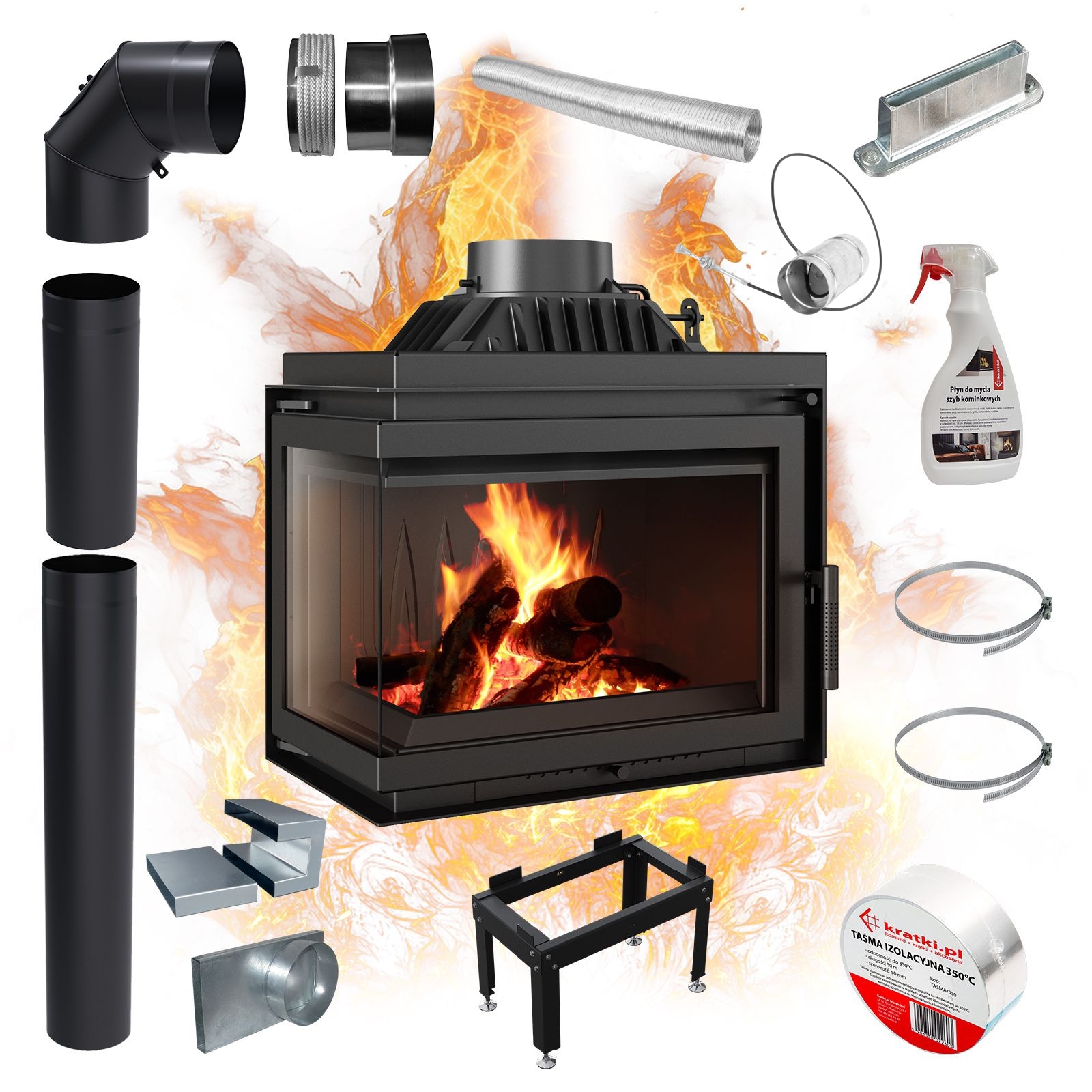 Kominek Wkład Żeliwny KRATKI SIMPLE Moc 8kW Lewy Dolot ZESTAW do MONTAŻU