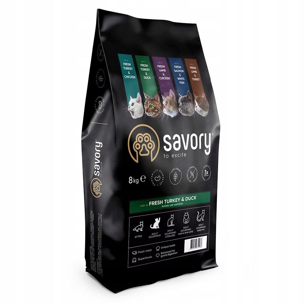 Levně Savory Premium krmivo krmivo pro kočky Adult Senior Krůta Kachna 8 kg