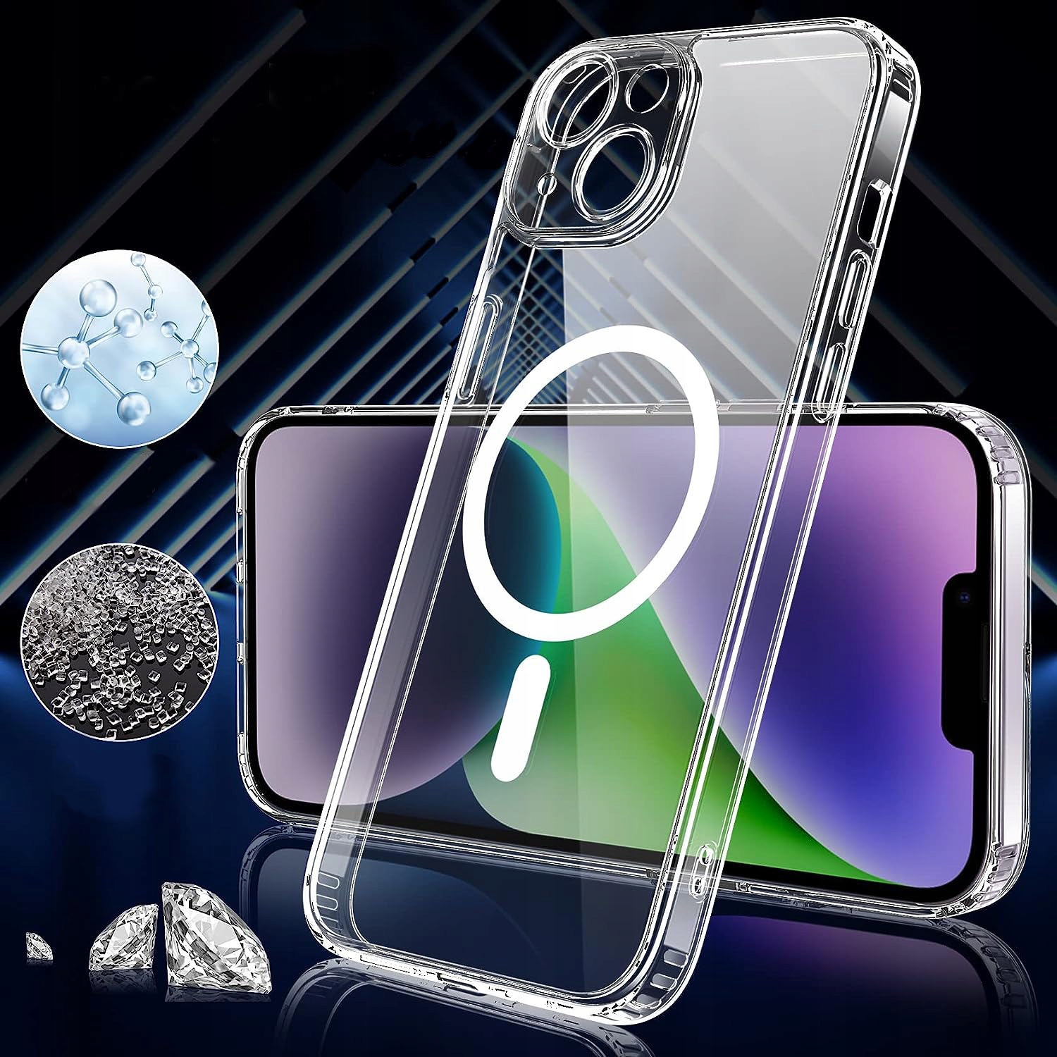 ETUI MAGNETYCZNE DO MAGSAFE DO IPHONE 13 / 14 CLEAR SHOCK CASE +SZKŁO Stan opakowania oryginalne