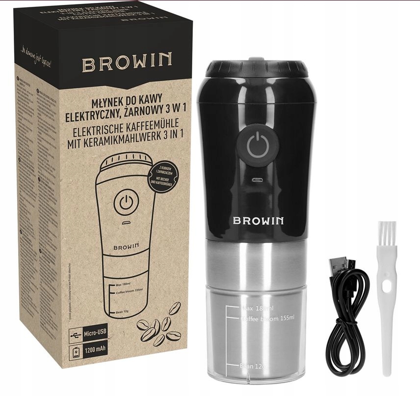 Młynek Do Kawy Żarnowy Elektryczny Z Zaparzaczem I Kubkiem