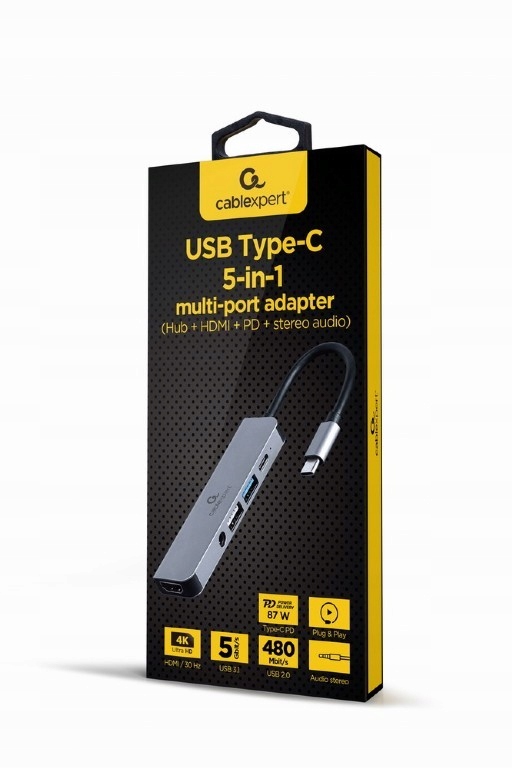 Adapter USB-C 5w1, PD, HDMI, Audio, USB 3.1, USB 2 Kod producenta A-CM-COMBO5-02