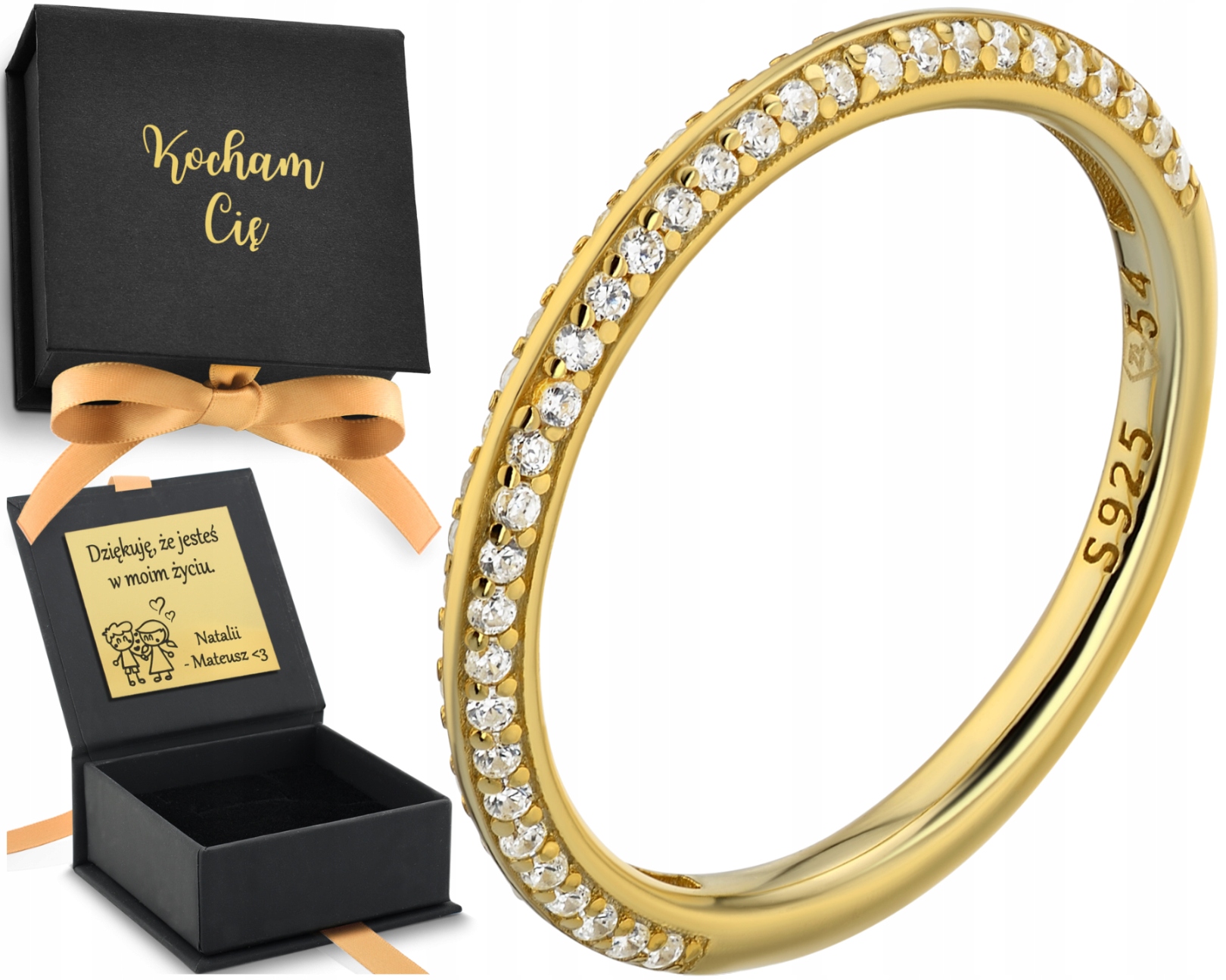 Zlatý prsten Dvojitá obroučka se zirkony Stříbro 925 Dárek Gravírování