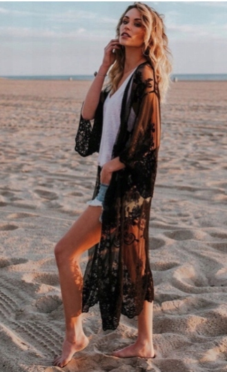 KORONKOWE PAREO DŁUGA NARZUTKA NA STRÓJ PLAŻE BOHO Marka bez marki