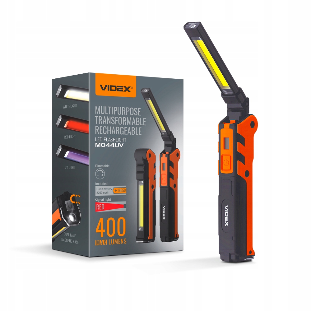 Akumulátorová dílenská svítilna Led Cob Uv 5W 400lm 39h Usb-c Videx