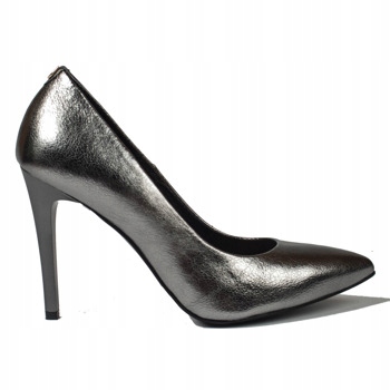 Ocelově stříbrné klasické kožené lodičky na podpatku Sala 37