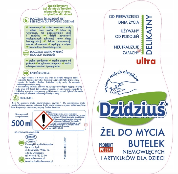Dzidziuś Hipoalergiczny żel do mycia butelek 500 m Kod producenta 179550