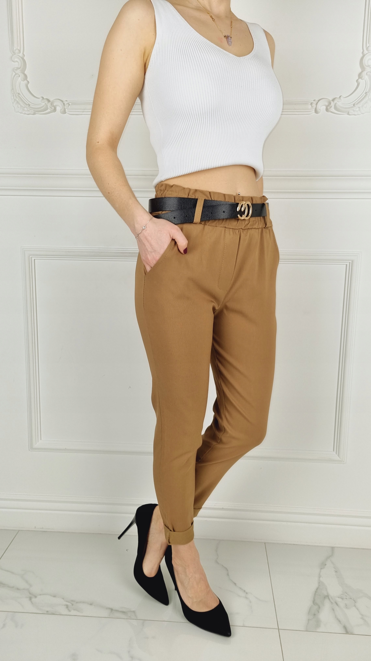 #ELASTYCZNE - SPODNIE - DAMSKIE - W GUMKĘ - PASEK# Model Cygaretka