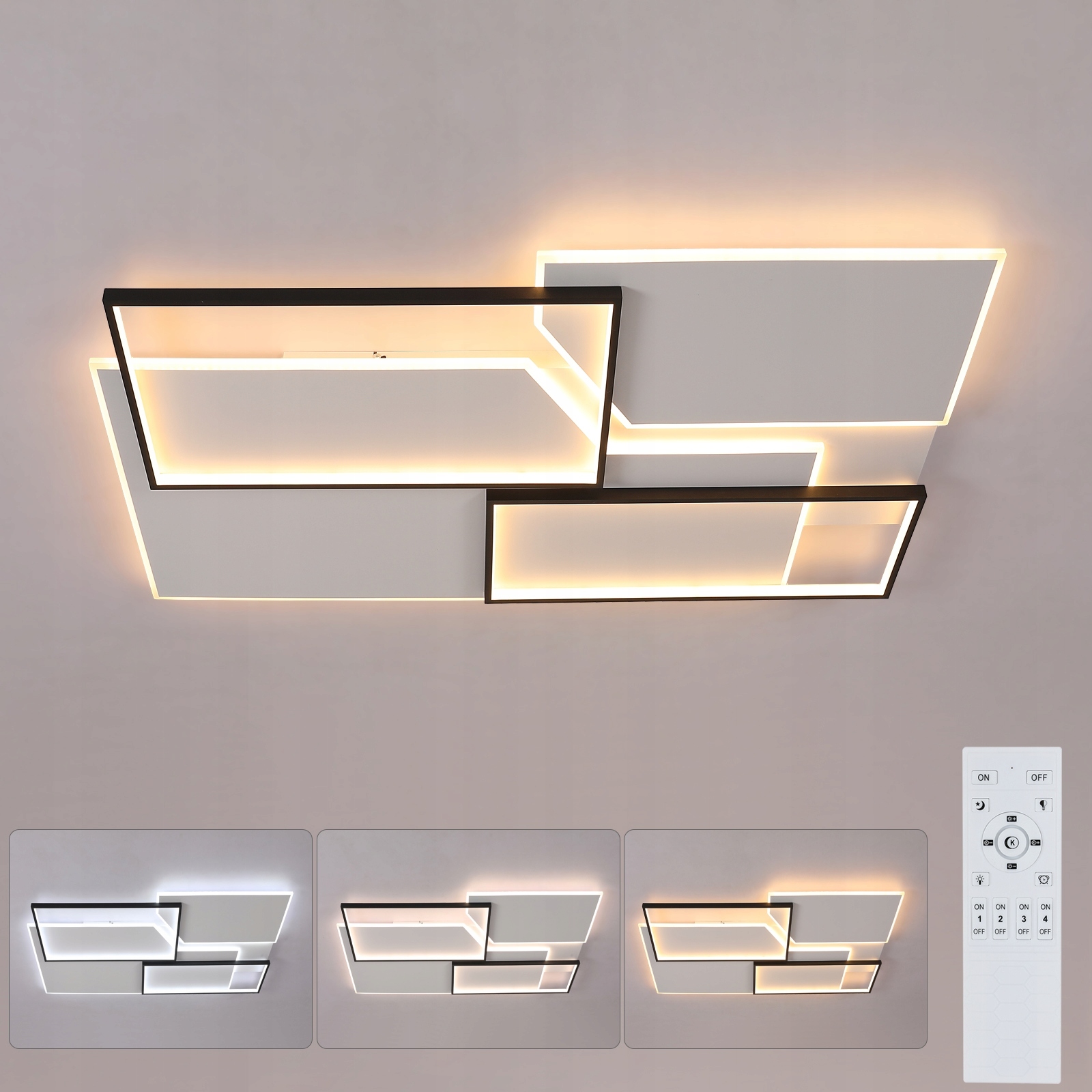 Stropní Závěsné Svítidlo Černé Led Lustr Bílé Obdélníkové S Dálkovým Ovládáním 80W