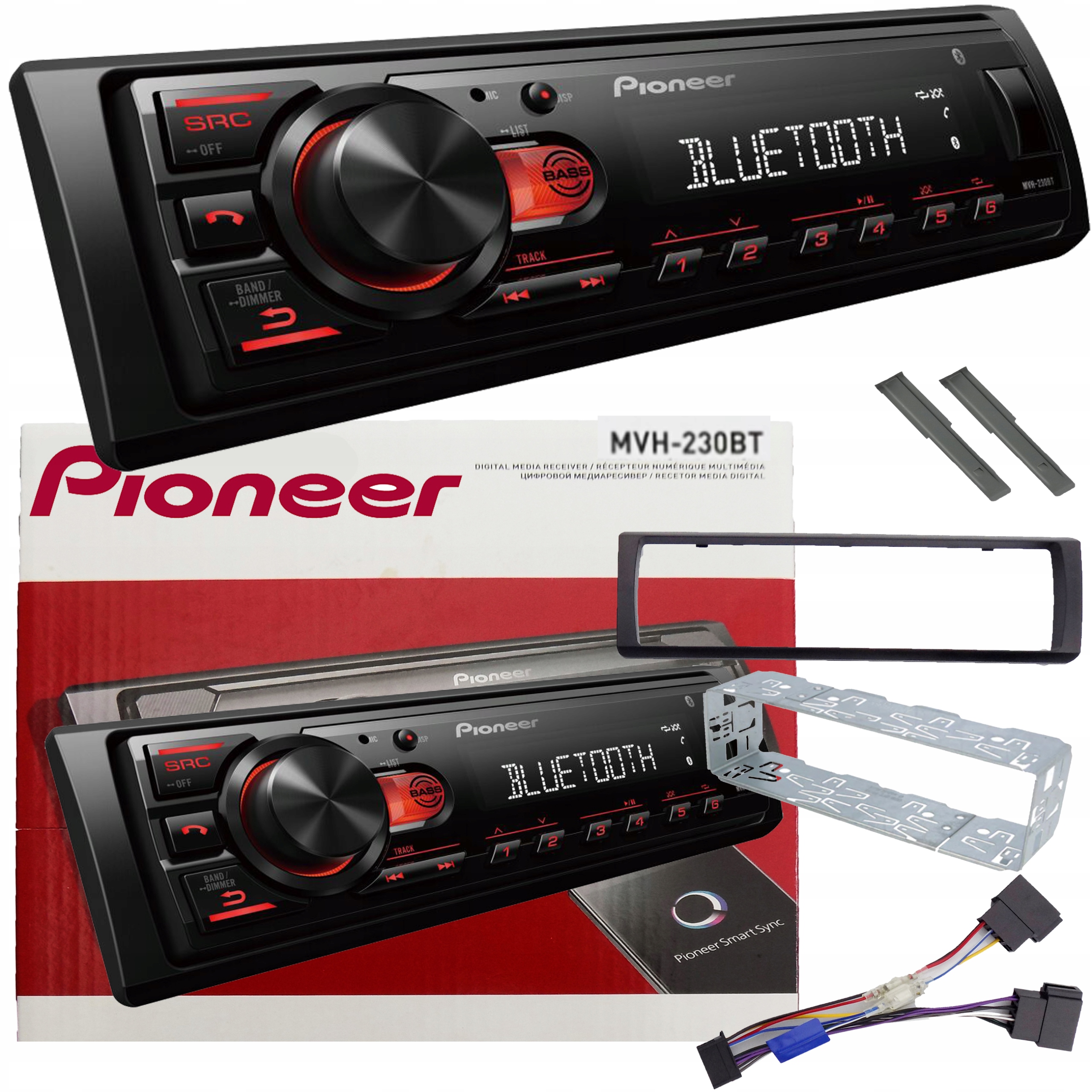 Pioneer Mocne Radio Samochodowe Bluetooth Usb +kieszeń Klucze Kostka Ramka