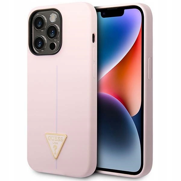 Pouzdro pro iPhone 14 Pro Guess Silicone Triangle Fialové