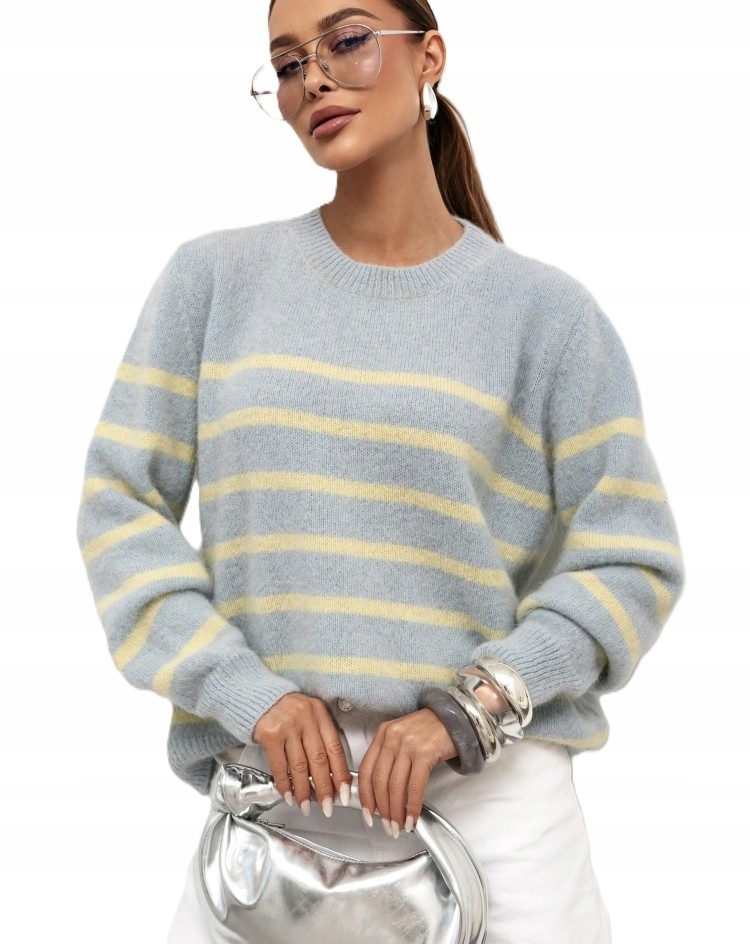 Cocomore Yarn Svetr s proužky Alpaka Suri Modrá vlna Žlutá Novinka