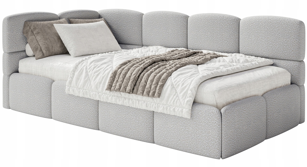 Postel pro mláděž 120 x 200 cm Cloudy světle šedá boucle matrace levá